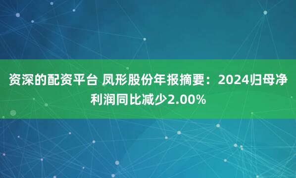 资深的配资平台 凤形股份年报摘要：2024归母净利润同比减少2.00%